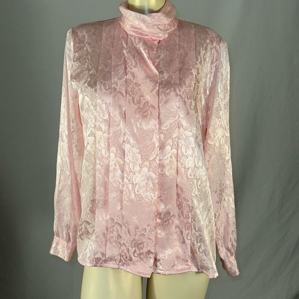 Vintage 80’s Pink Satin Turtleneck Neck Blouse‎ Size 8